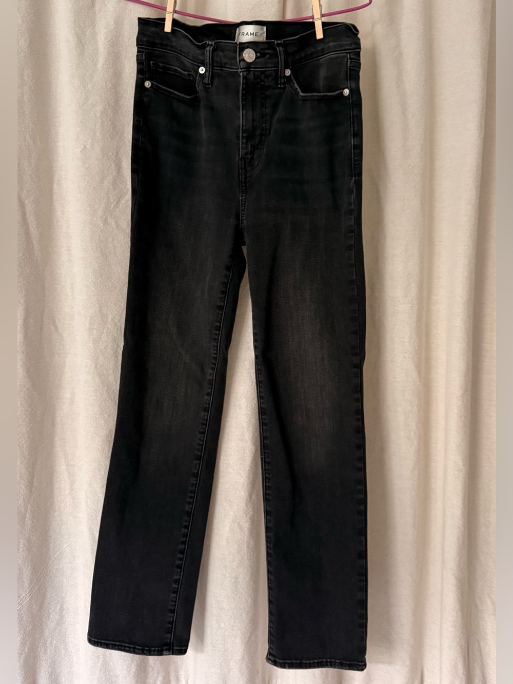 Frame Denim Black Straight-Leg High-Rise Jeans